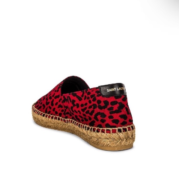 SAINT LAURENT Signature Leopard-Print Flat Espadrilles in Red - Picture 3 of 11